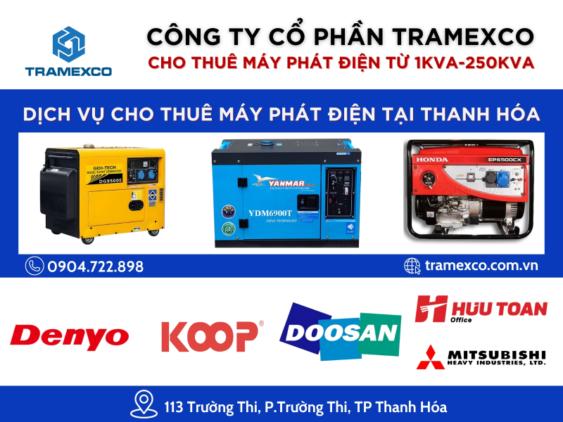 Cơ sở cho thuê máy phát điện tại Thanh hóa rẻ nhất 2024